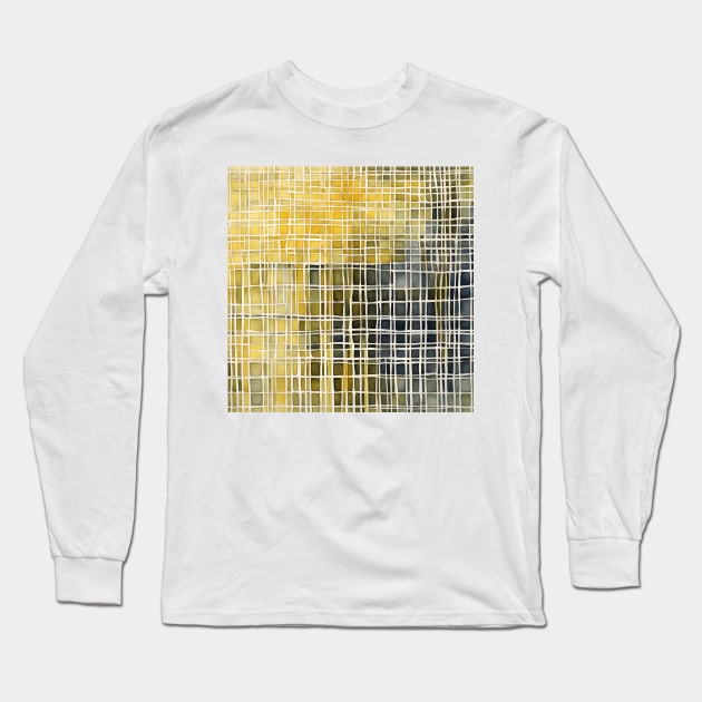 Abstract grid pattern yellow,white and gray Long Sleeve T-Shirt by craftydesigns